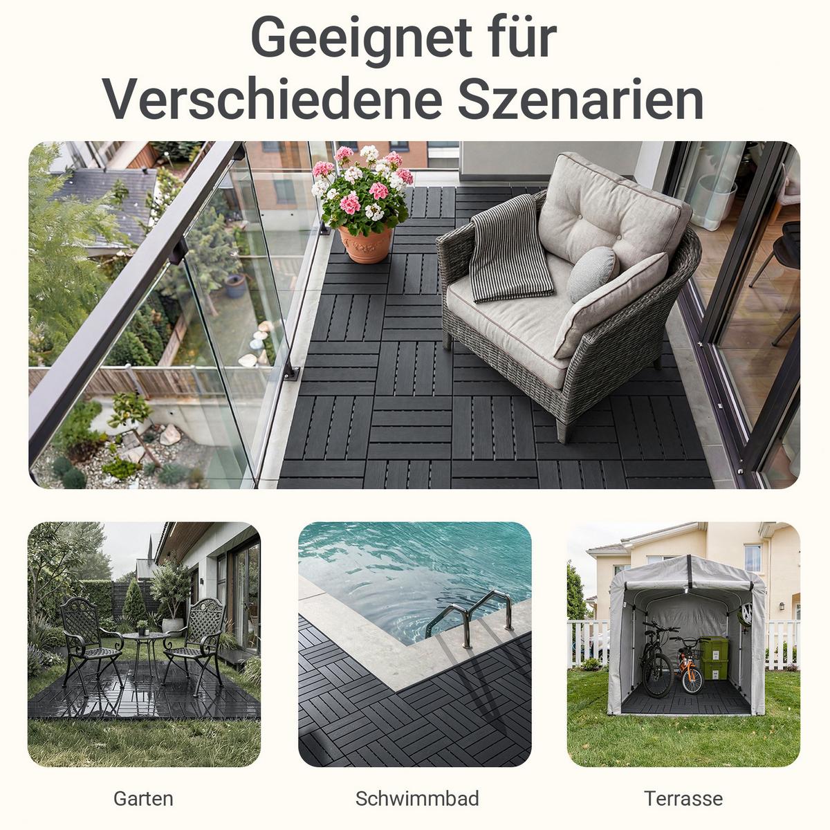 TERRASSENFLIESEN 35 Stück Grau 30.5x2x30.5 cm - Grau, Kunststoff (30.5/30.5/2cm) - SoBuy