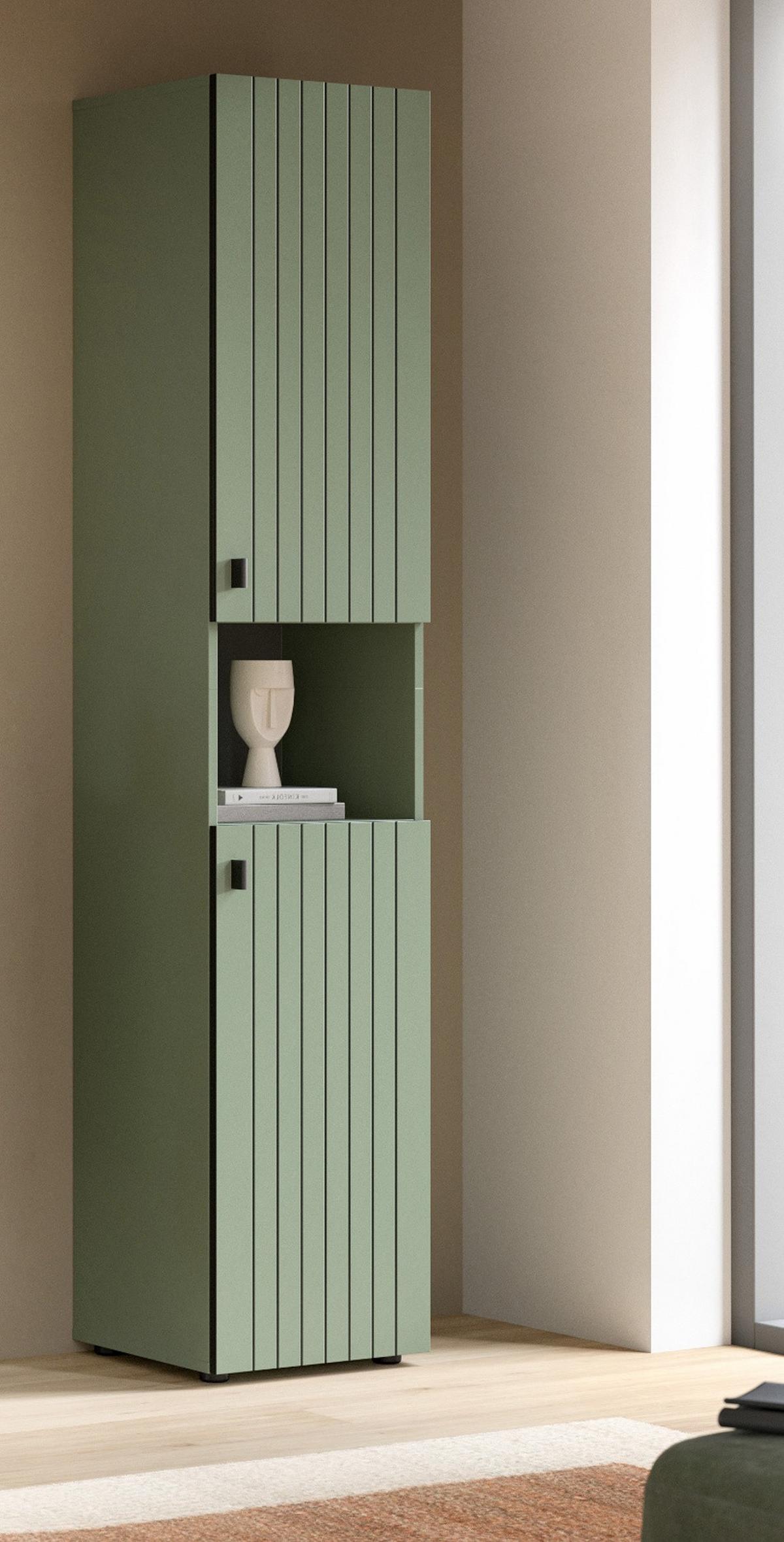 SCHUHSCHRANK grün, Flurschrank 40 x 192 cm, Türanschlag wechselbar - Schwarz/Grün, Holzwerkstoff/Kunststoff (40/192/37cm) - Inn.Furn