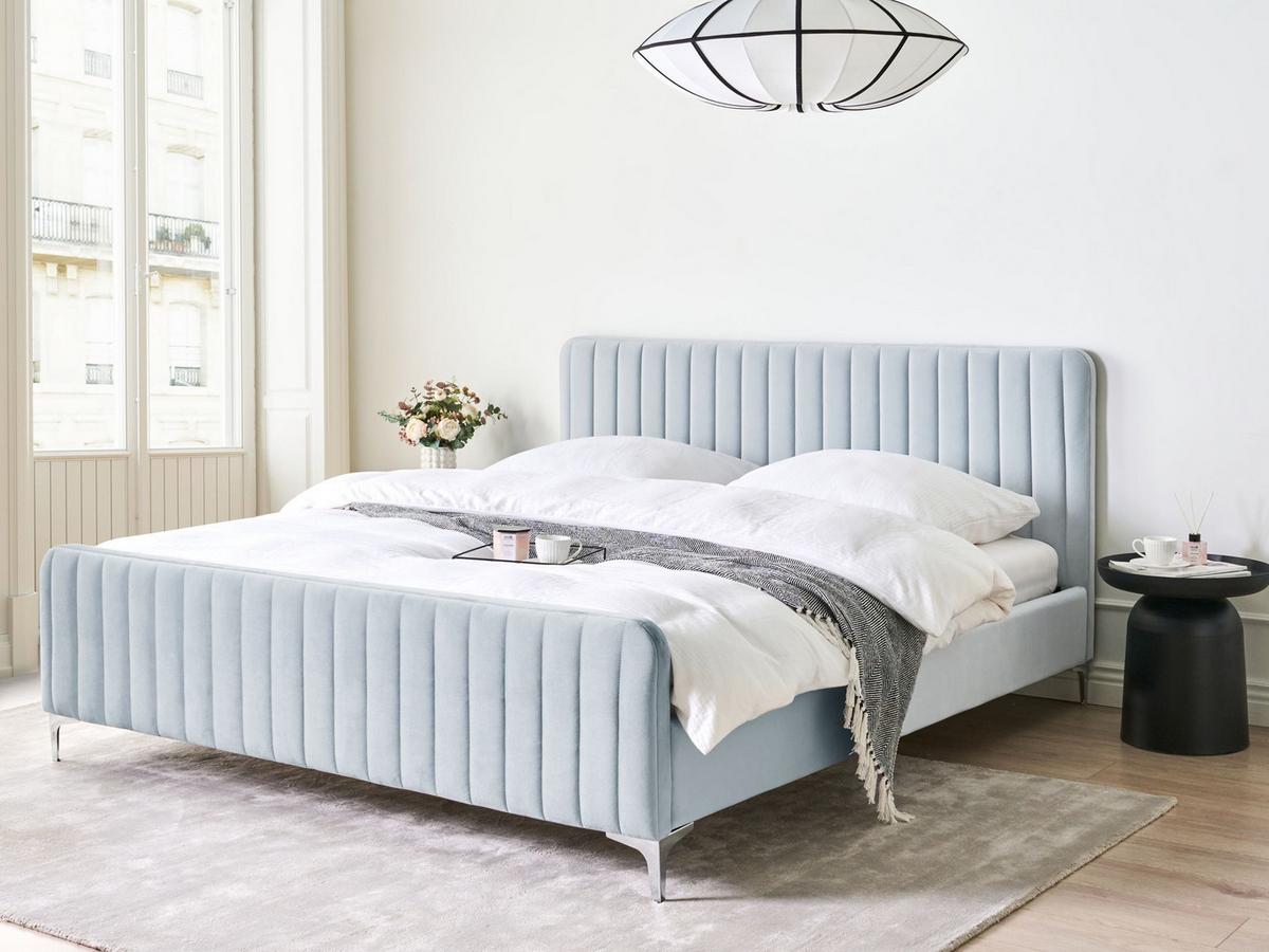 BETT mit Lattenrost 180/200 cm Samtstoff Hellblau Lunan - Hellblau, Textil (180/200cm) - Beliani