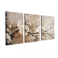 LEINWANDBILD 3er Set Blüte - Beige - Abstrakt - Blumen 120x60 cm - Hellbraun, Textil (120/60cm) - MuchoWow