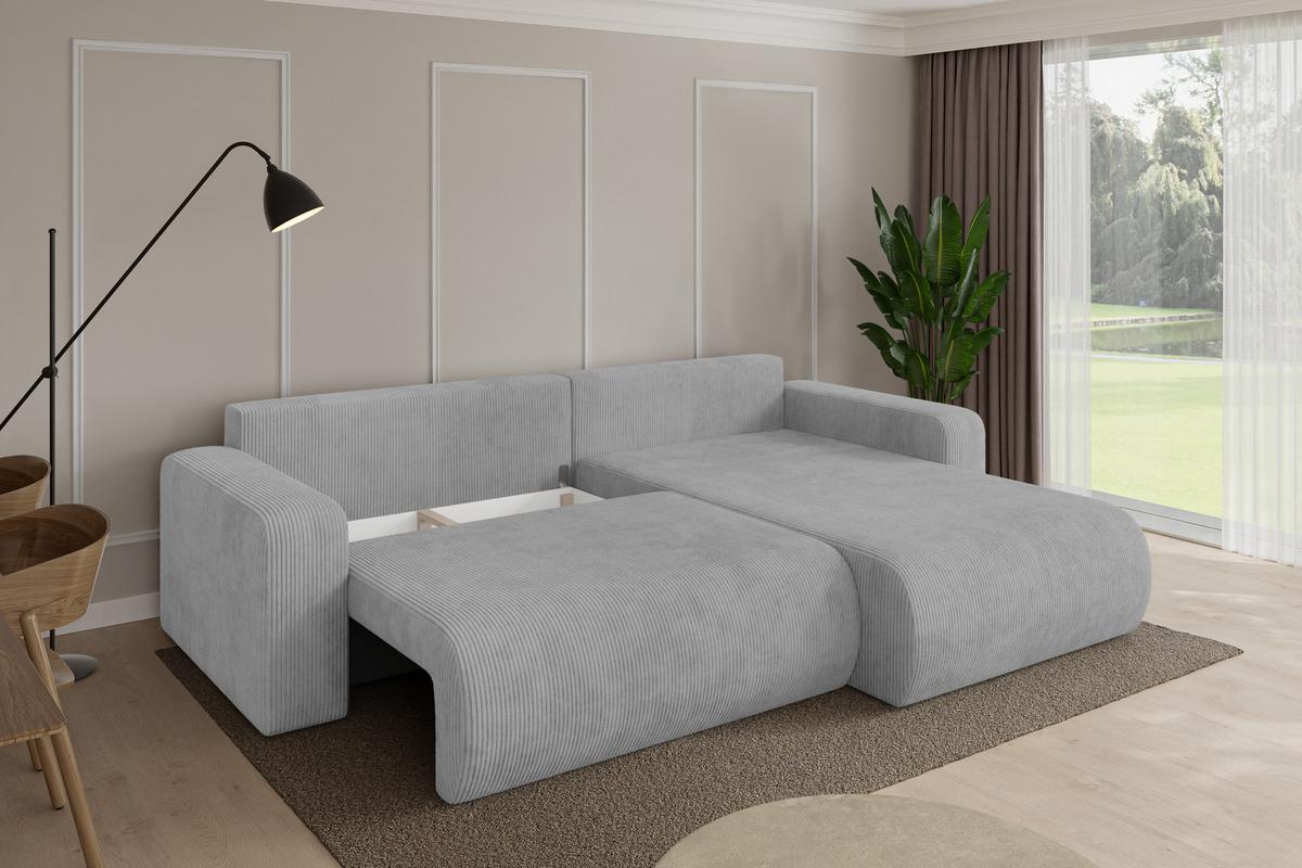 ECKSOFA mit Schlaffunktion Ottomane Rechts BERY-L 276x193x88 Grau Cord - Schwarz/Grau, Holzwerkstoff/Kunststoff (276/193cm) - ALTDECOR