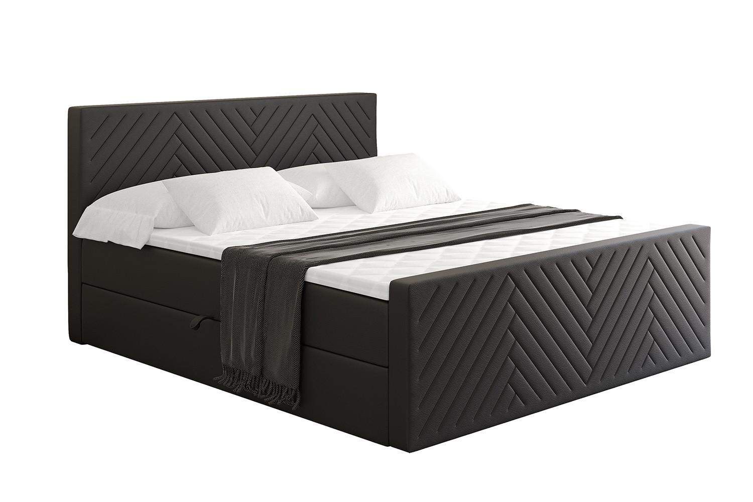 BOXBETT mit Matratze und Lattenrost - VEXA-Z - 200x200 - Schwarz Kunstleder - Schwarz, Holzwerkstoff (200/200cm) - ALTDECOR