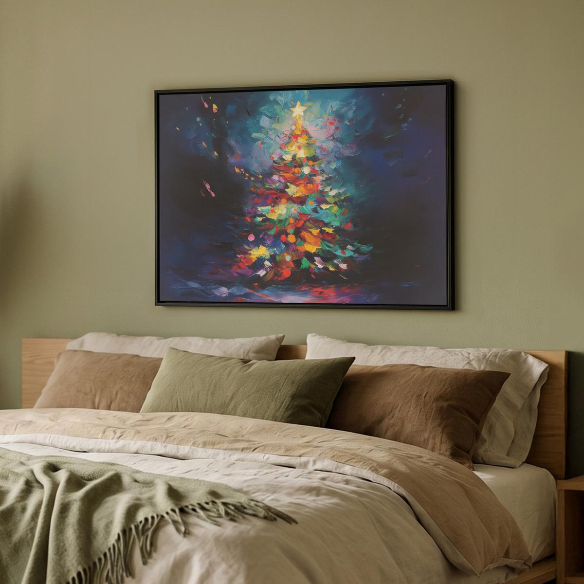 LEINWAND Bilder mit Rahmen - Weihnachtsbaum - Weihnachten - Abstrakt - Farbenfroh - 80x60 - Multicolor, Textil (80/60cm) - MuchoWow