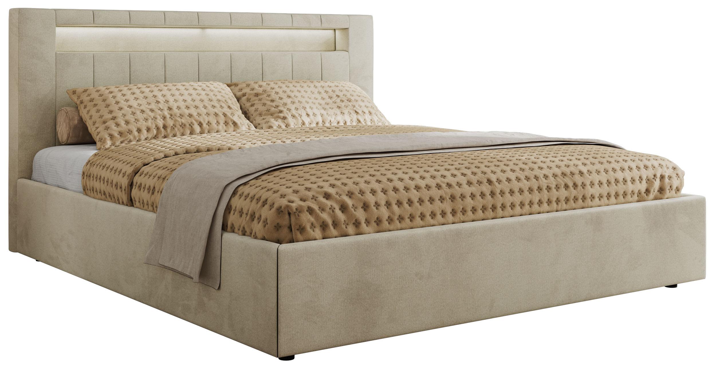 POLSTERBETT GOLD 5 CLASSIC 180/200 - Beige Velvet - Schaum-Matratze - Beige, Textil (180/200cm) - MKS