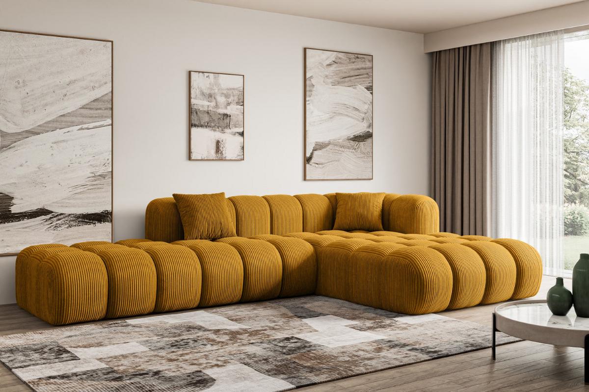 ECKSOFA Ottomane Rechts OLEA-L2 - 289x176x71 cm Senfgelb - Currygelb/Schwarz, Holzwerkstoff/Kunststoff (289/176cm) - ALTDECOR