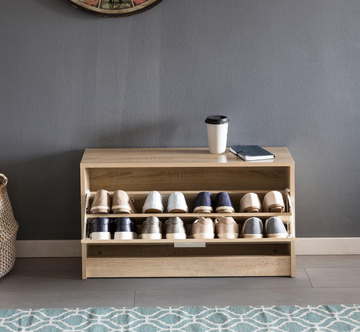 SCHUHKIPPER aus Holz in Beige mit Ablage und 1 Fach, 80x24x47 cm - Beige/Braun, Holz (80/47/24cm) - KADIMA DESIGN