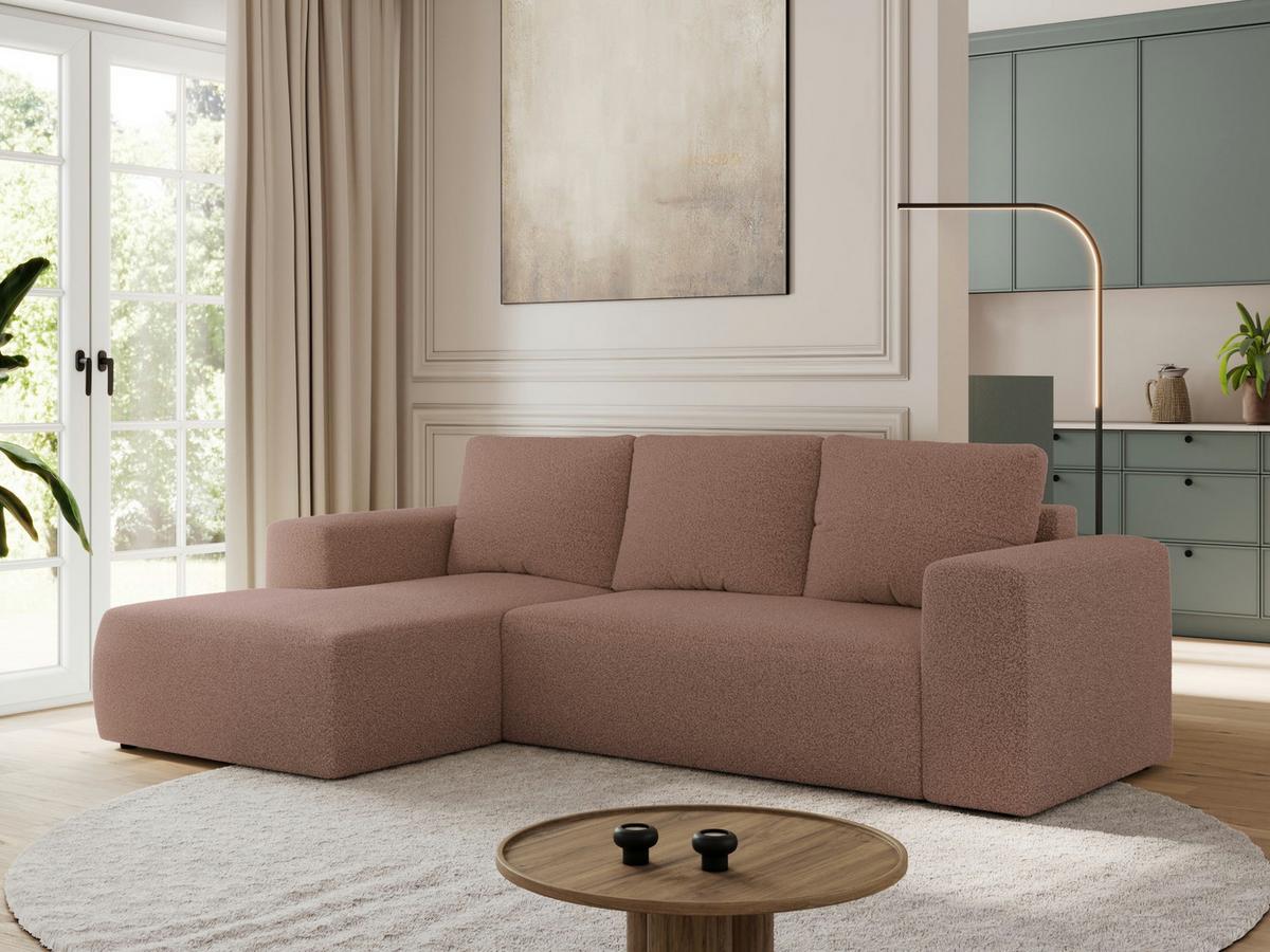 ECKSOFA TRENTINO L Rosa Boucle - Links - Schwarz/Rosa, Kunststoff/Textil (266/164cm) - MKS