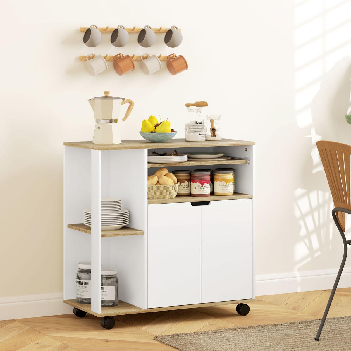 KÜCHENWAGEN Servierwagen mit Schrank, verschiebbaren, verstellbaren Einlegeböden - Multicolor/Schwarz, Holzwerkstoff/Kunststoff (40/82/80cm) - HOMCOM