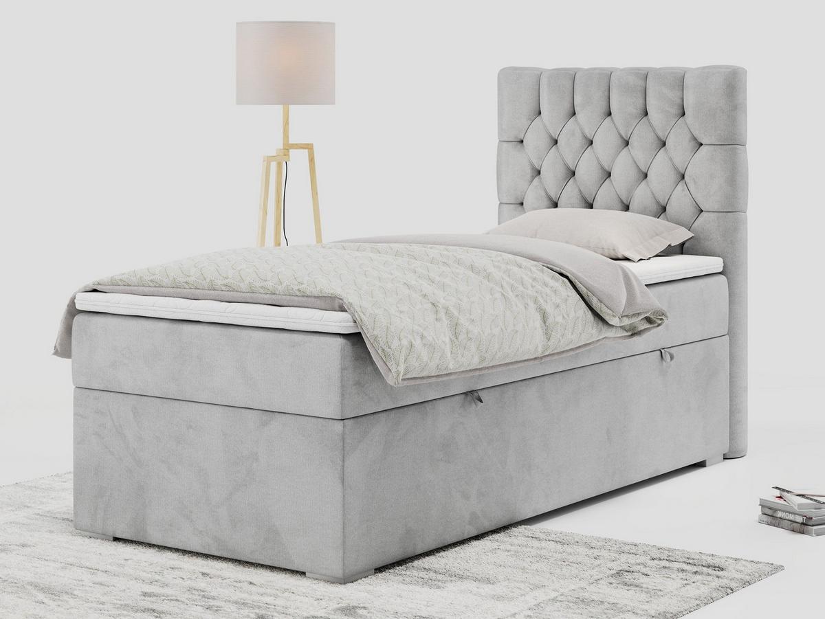 BOXBETT PERA 90/200 Hellgrau Velvet - H3 - Rechts Seite - Hellgrau, Holz/Textil (90/200cm) - MKS