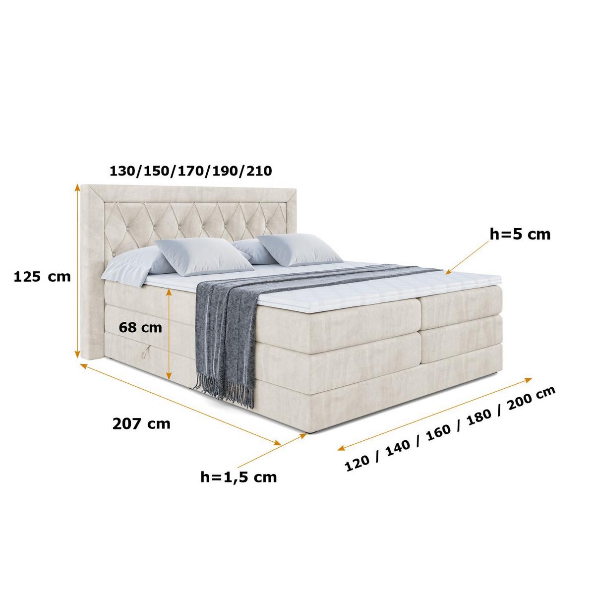 BOXSPRINGBETT NOEL KING - 140 x 200 - H3/H4 - Ecru - Ecru, Holzwerkstoff (140/200cm) - ALTDECOR