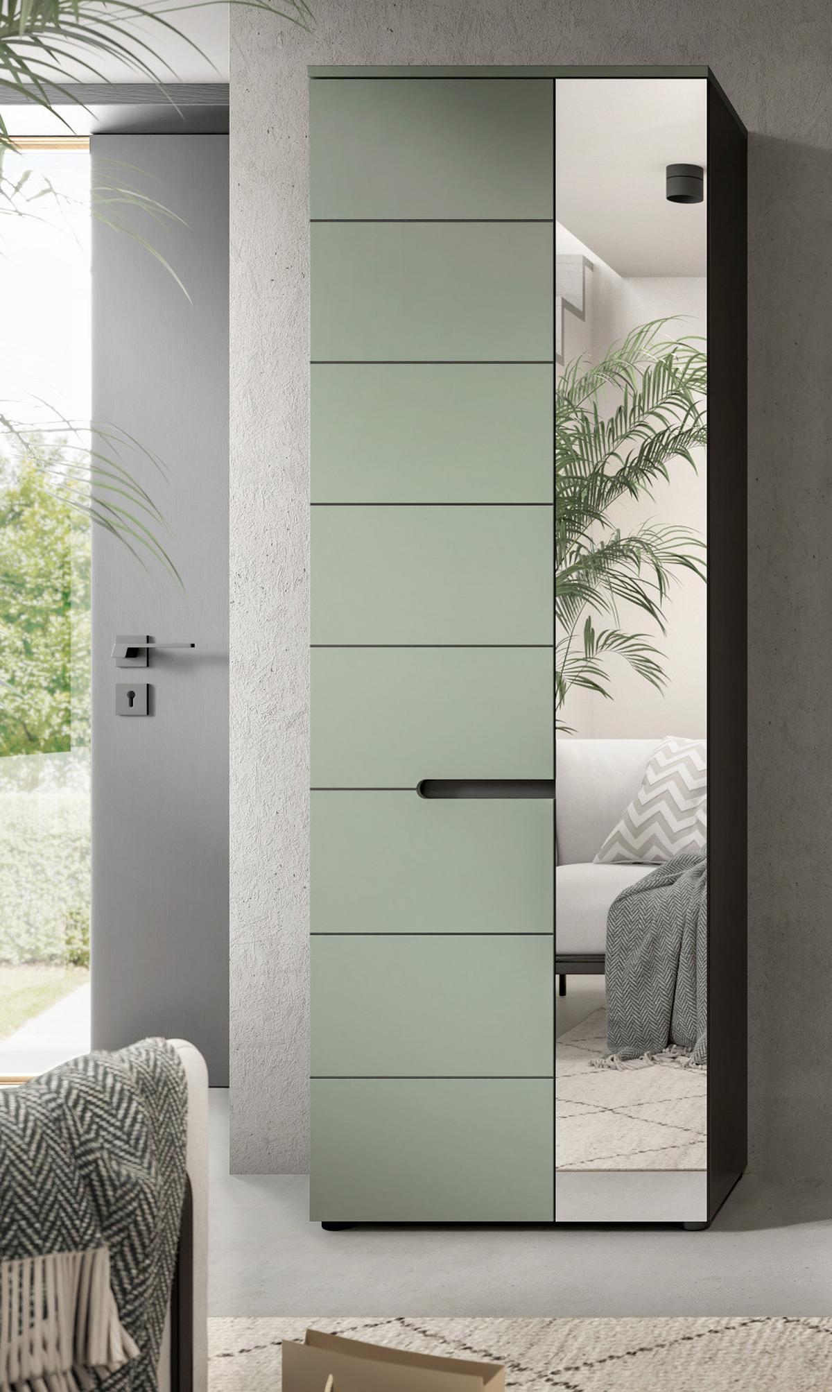 GARDEROBENSCHRANK Salbei Grün und Basalt Grau, Schuhschrank 65 x 190 cm, variable Inneneinteilung und Soft-Close - Salbeigrün/Schwarz, Holzwerkstoff/Kunststoff (65/190/37cm) - Inn.Furn