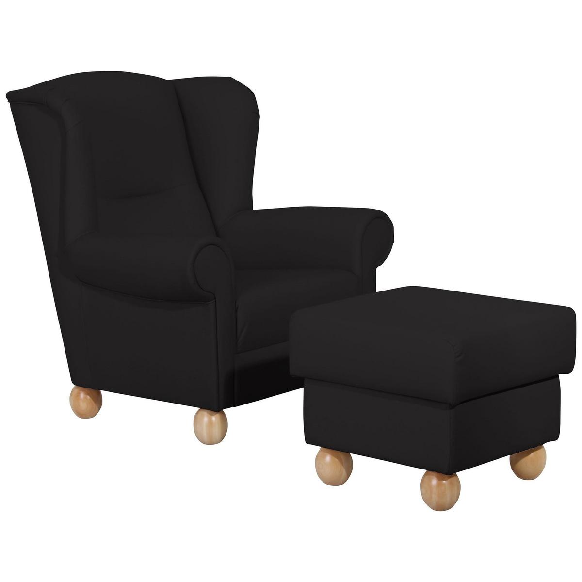 OHRENBACKENSESSEL Kasha Bezug Kunstleder Buche natur / schwarz - Buchefarben/Schwarz, Kunststoff (93/103/87cm) - 58aufmkessel