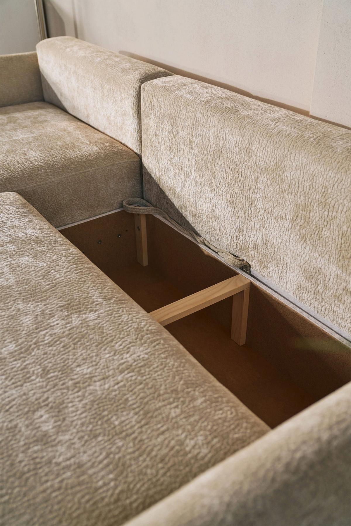 ECKSOFA Cushi Beige-Chenille - Beige/Schwarz, Kunststoff/Textil (252/183cm) - Selsey