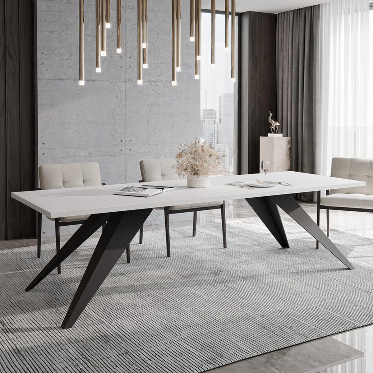 AUSZIEHTISCH XANDRO 160/90/76 cm mit Metallgestell, Schwarz / Weiß - Schwarz/Weiß, Holzwerkstoff/Metall (90/160/76cm) - Idohome