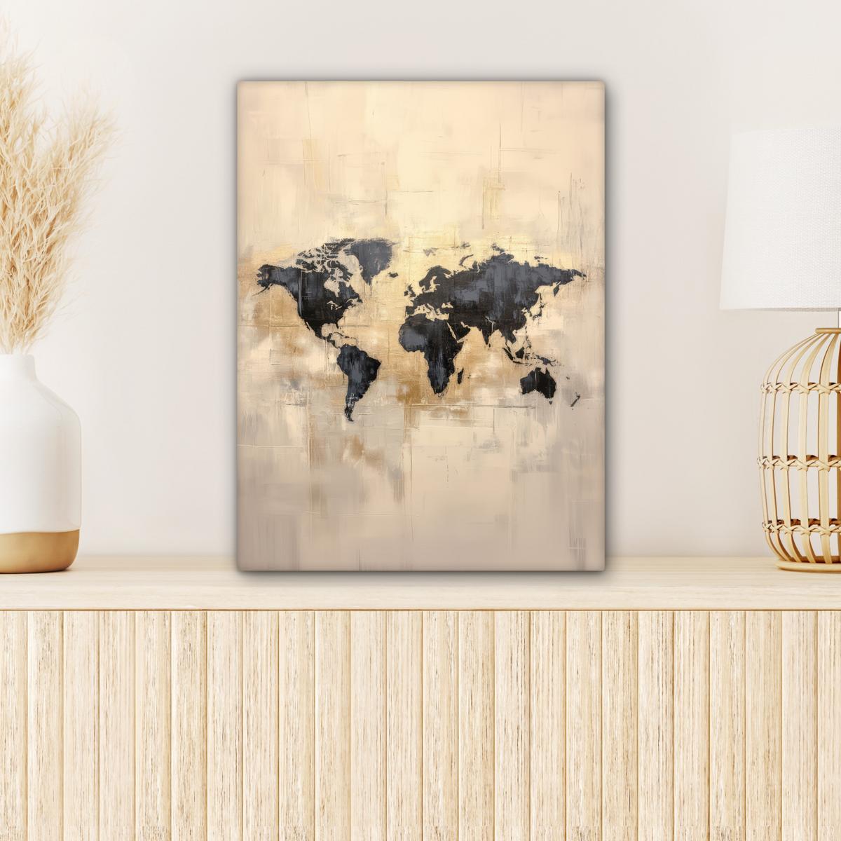 LEINWANDBILD Weltkarte - Gold - Schwarz - Abstrakt Room Decor 30x40 cm - Kupferfarben, Textil (30/40cm) - MuchoWow