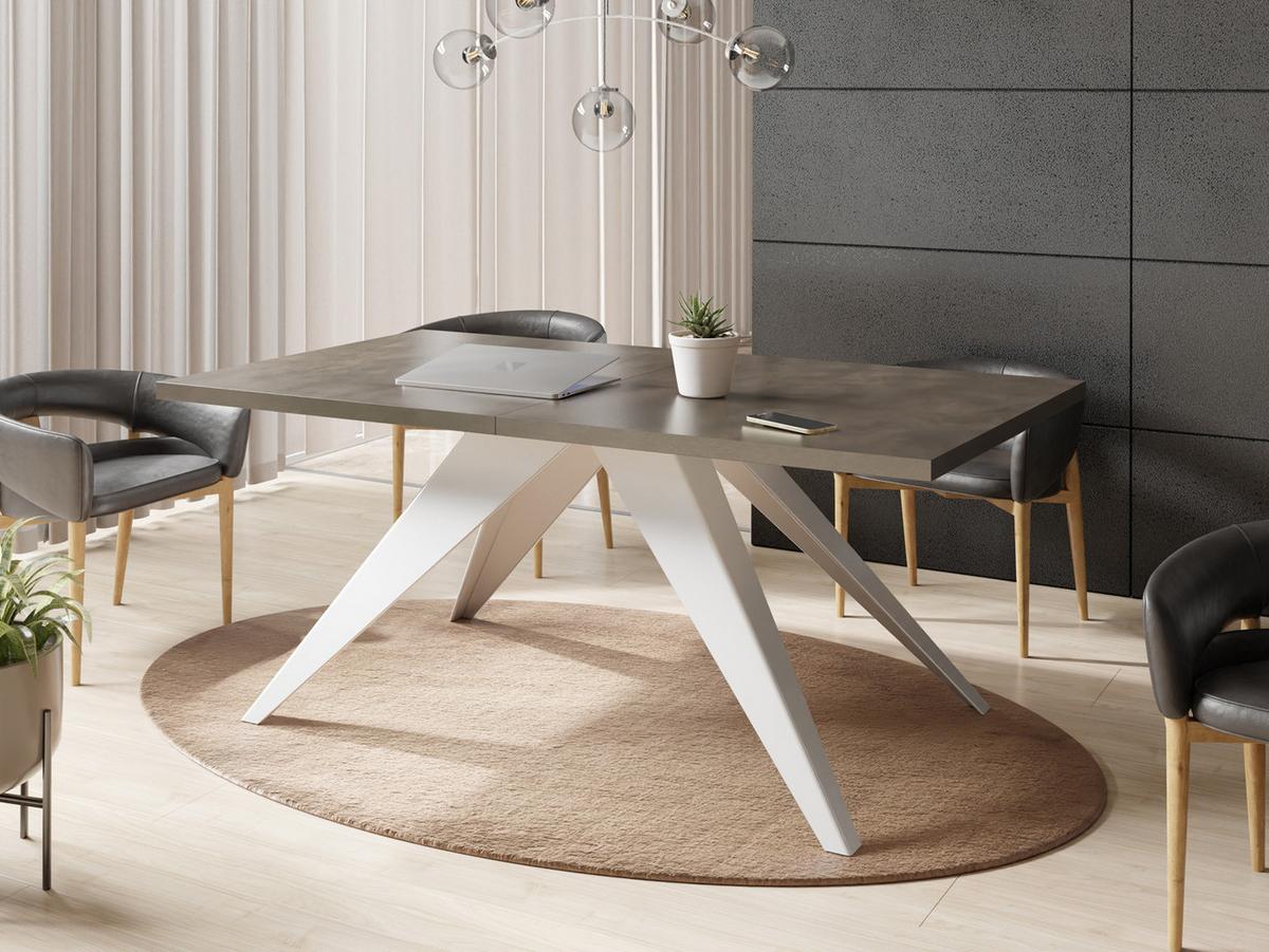 ESSTISCH Vance Weiß rechteckig ausziehbar, Dunkelgrauer Chicago Beton 140-240/80/76 cm - Dunkelgrau/Weiß, Holzwerkstoff/Metall (80/240/76cm) - WFL GROUP