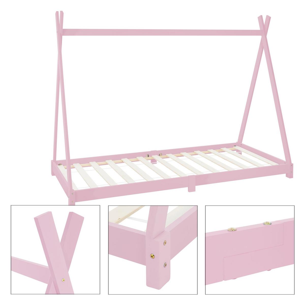 KINDERBETT Tipi mit Matratze 90x200 cm Rosa - Pink, Holz (90/200cm) - ML-DESIGN