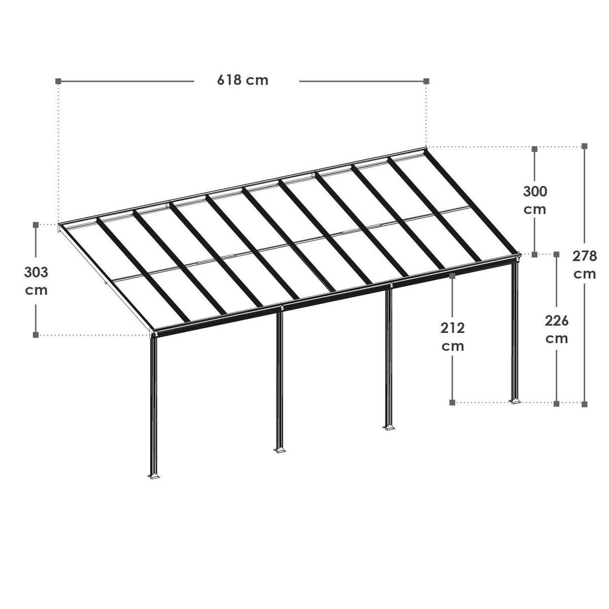 TERRASSENDACH Borneo Aluminium 6x3m dunkelgrau - Dunkelgrau, Metall (617/300/300cm) - Juskys