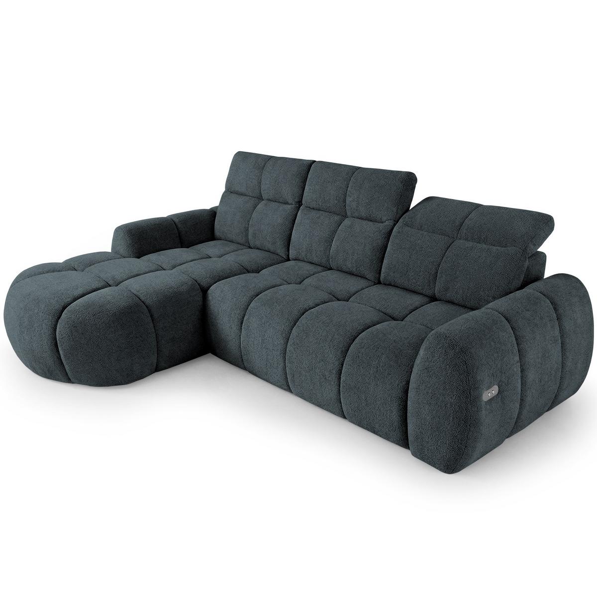 ECKSOFA Sorel Mini mit Automatisch verstellbarer Sitztiefe und Kopfstützen, links, Dunkielgrau - Dunkelgrau, Textil (190/275cm) - Beautysofa