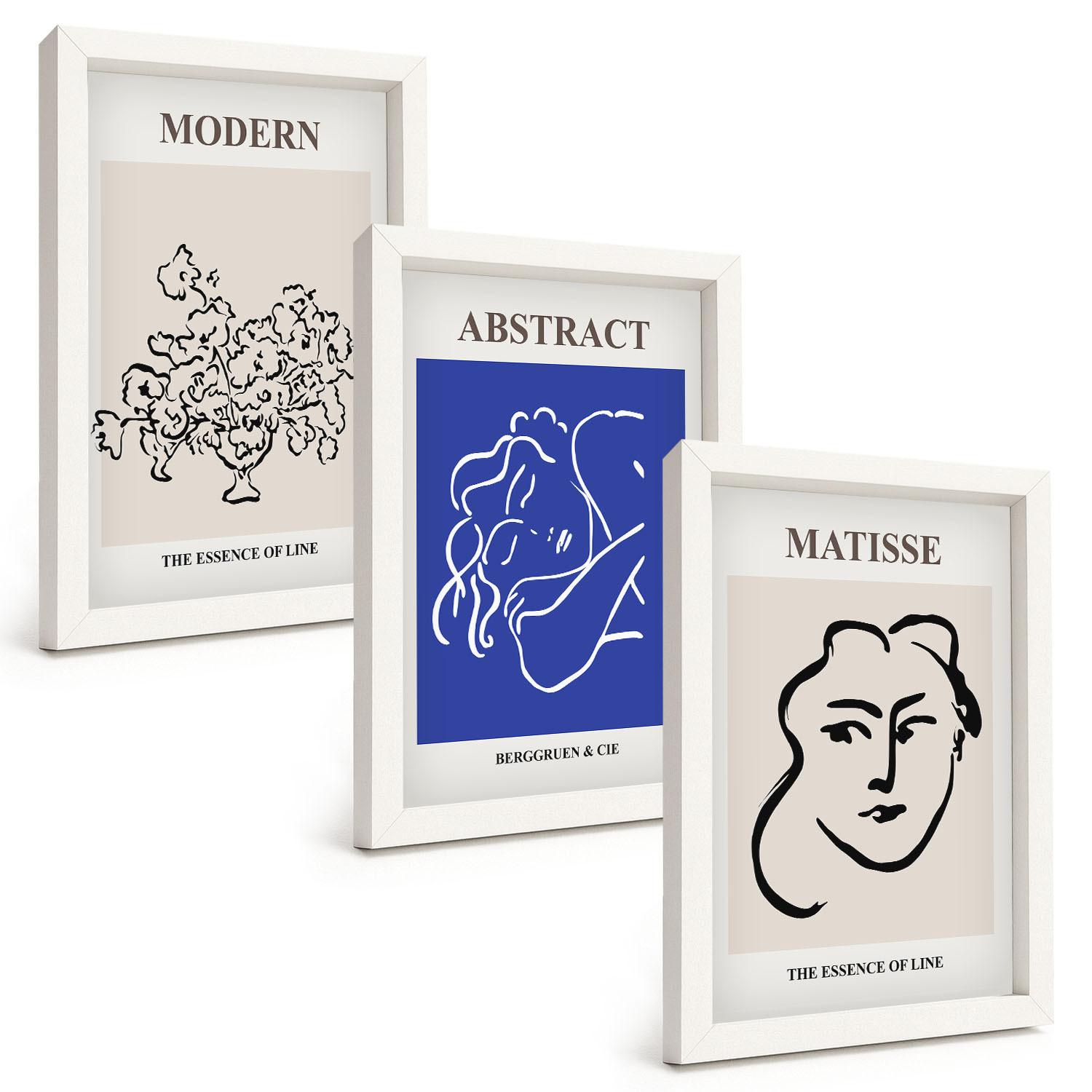 BILDER SET 3er Set - 20x30 cm Weißer Rahmen - Matisses moderne Plakate - Weiß, Kunststoff (20/30cm) - TULUP