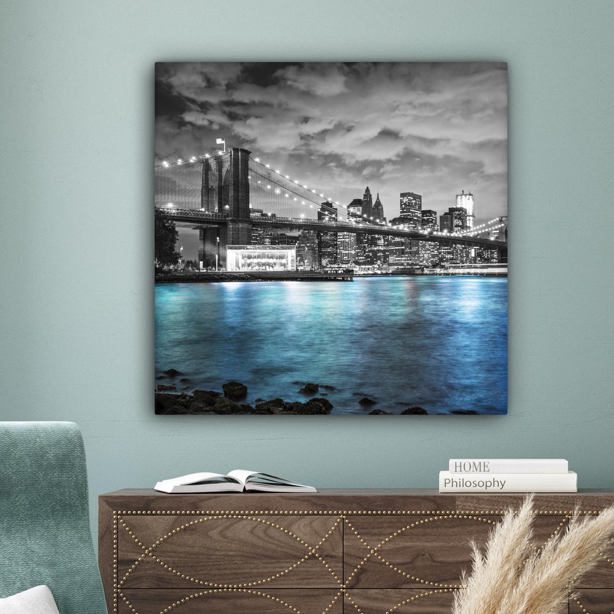 LEINWANDBILD New York - Skyline - Stadt - Blau Deko Groß 90x90 cm - Blaugrau, Textil (90/90cm) - MuchoWow