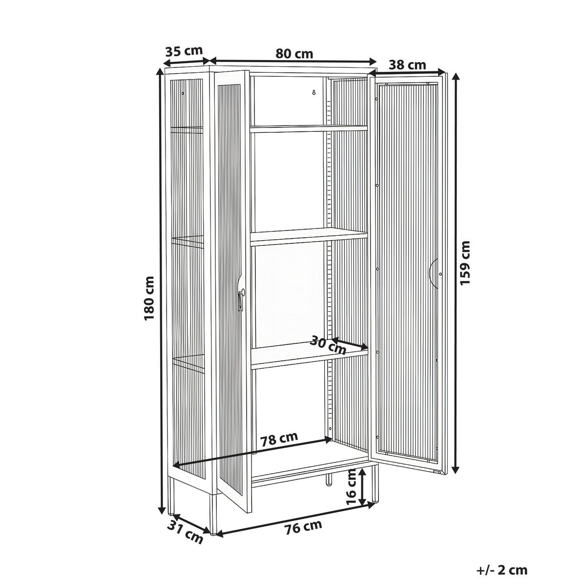 VITRINE mit Glastüren Metall Schwarz Gleora - Schwarz, Metall (80/180/35cm) - Beliani