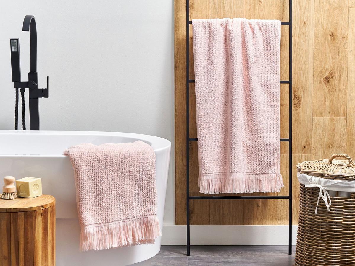 BADEHANDTUCH 2-teilig Rosa Atiu - Pink, Textil (100/150cm) - Beliani