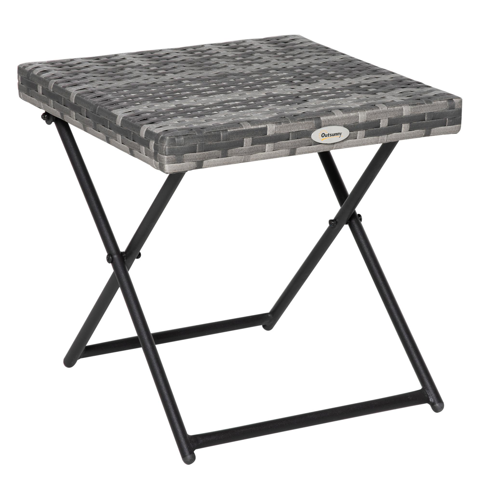 GARTENKLAPPTISCH, Grau, Stahl, Polyrattan - Grau, Kunststoff (40/40/40cm) - Outsunny