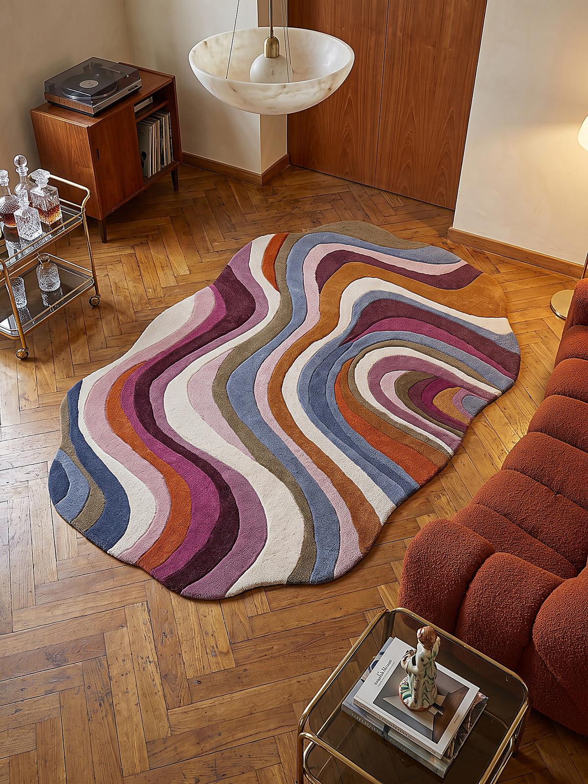 TEPPICH aus Wolle, handgetuftet, EFFRA, in Multi, Wellen-Swirl, 160 x 230 cm - Multicolor, Textil (160/230cm) - KADIMA DESIGN