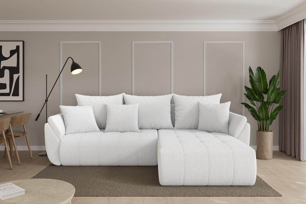 ECKSOFA mit Schlaffunktion Ottomane Rechts TOKO-L 277x194x86 Weiß Bouclé - Schwarz/Weiß, Holzwerkstoff/Kunststoff (277/194cm) - ALTDECOR