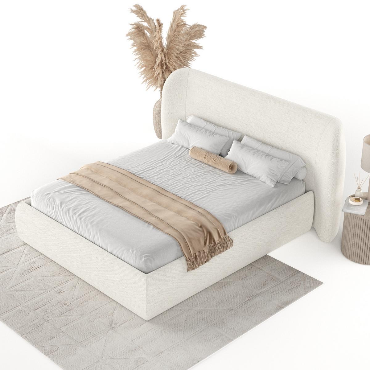 POLSTERBETT Bellano mit Stauraum 140/200 cm Creme im Modesto Stoff - Creme/Schwarz, Holz/Holzwerkstoff (140/200cm) - AltaBeds