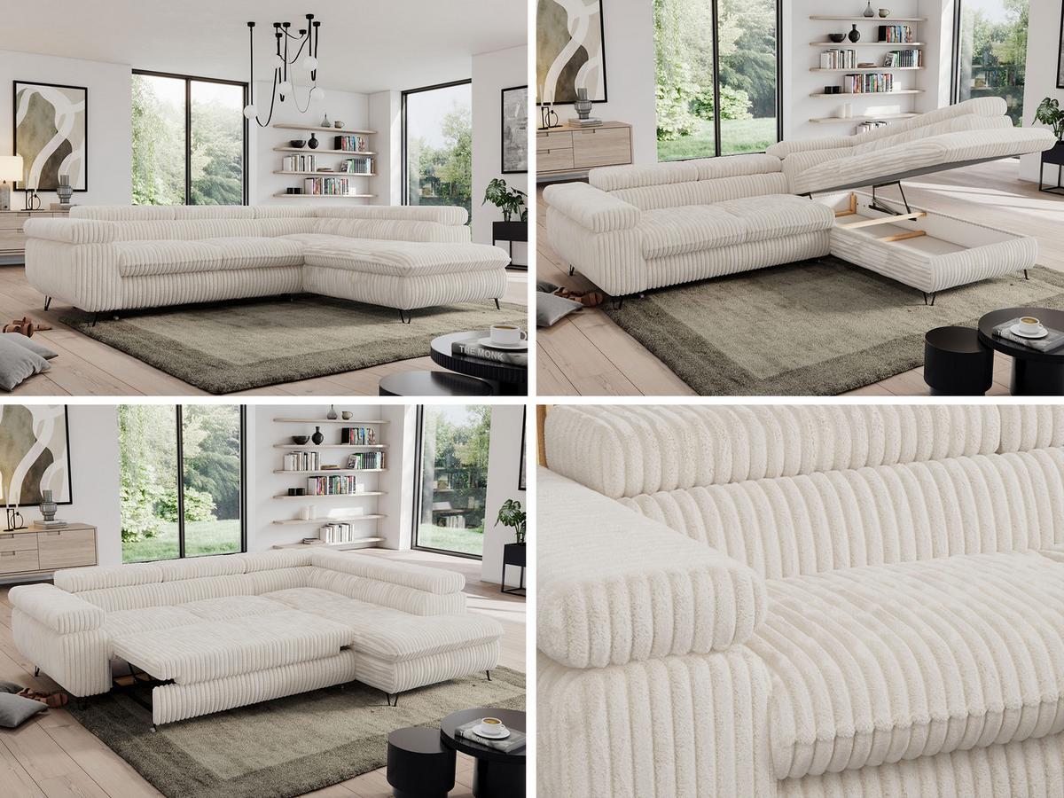 ECKSOFA PEDRO L Beige Cord - Rechts Seite - Beige/Schwarz, Textil/Metall (273/208cm) - MKS