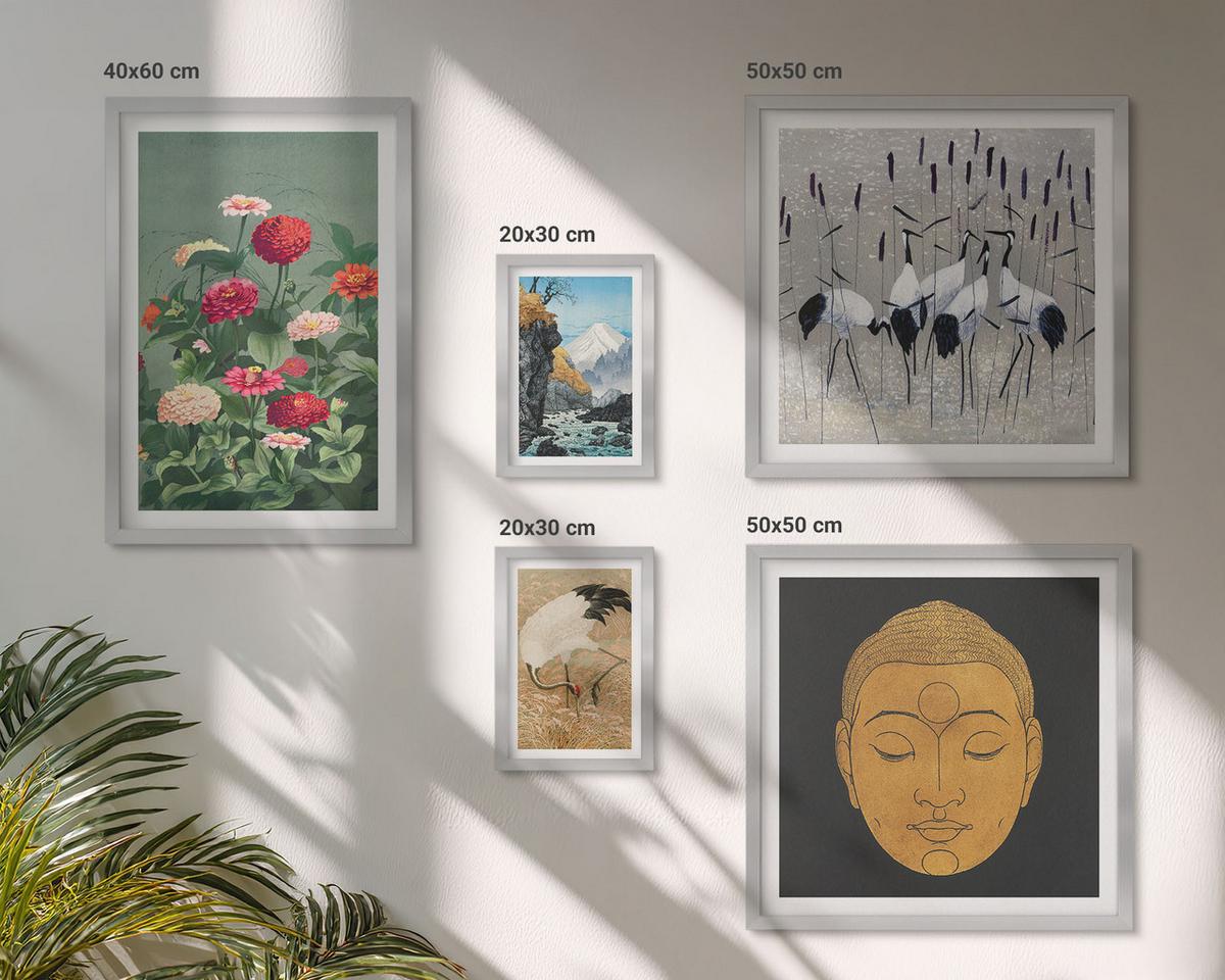 BILDER SET 5er Set - 50x50 cm & 20x30 cm & 40x60 cm Silberner Rahmen - Abstrakte Berge und Blumen Inspiration - Silberfarben, Kunststoff (40/60cm) - TULUP