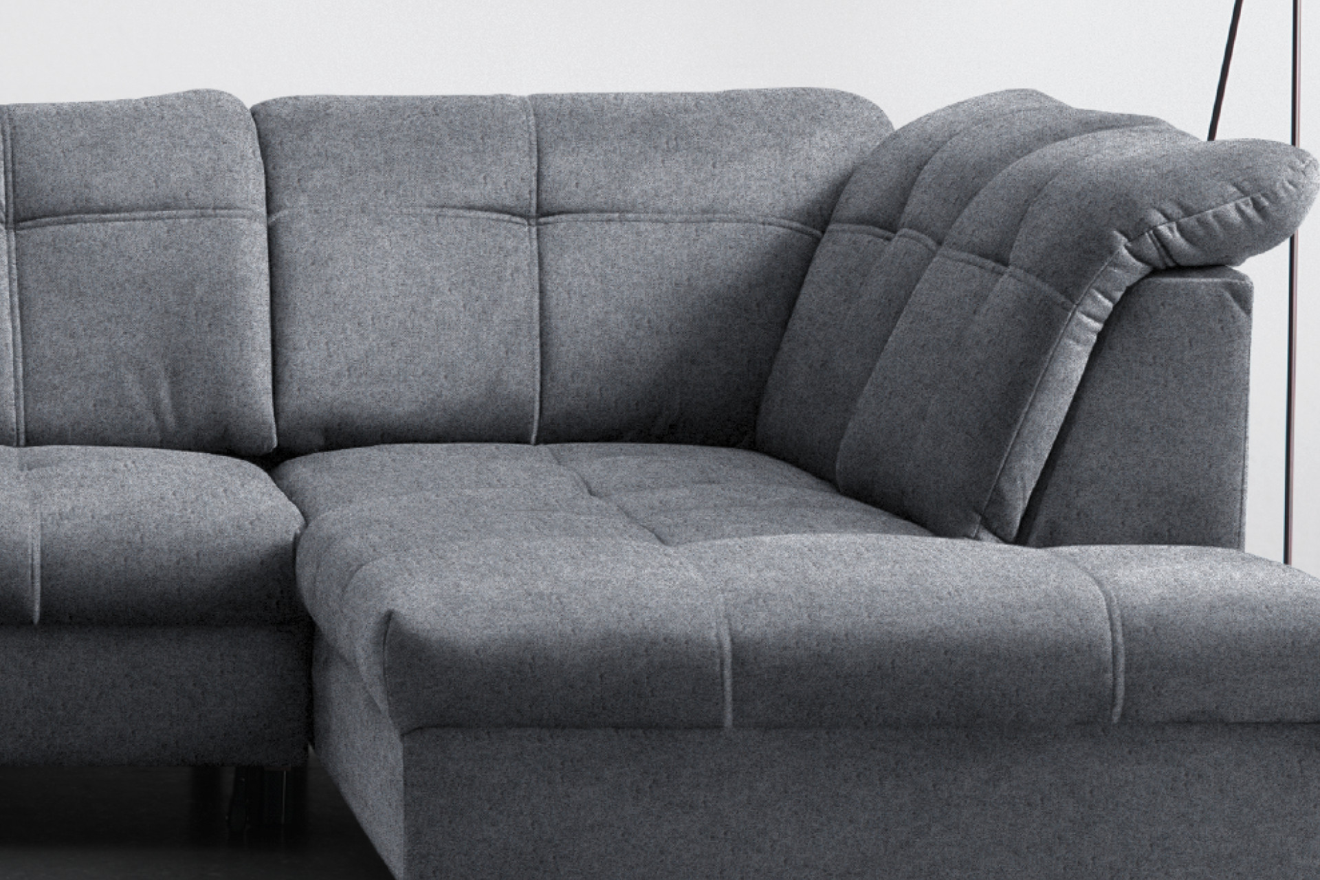 Wohnlandschaft dunkelgrau Schlaffunktion Relaxfunktion Kopfteilverstellung Sitztiefenverstellung Rückenlehne tiefenverstellbar Innenleben Schaumstoff und Wellenunterfederung