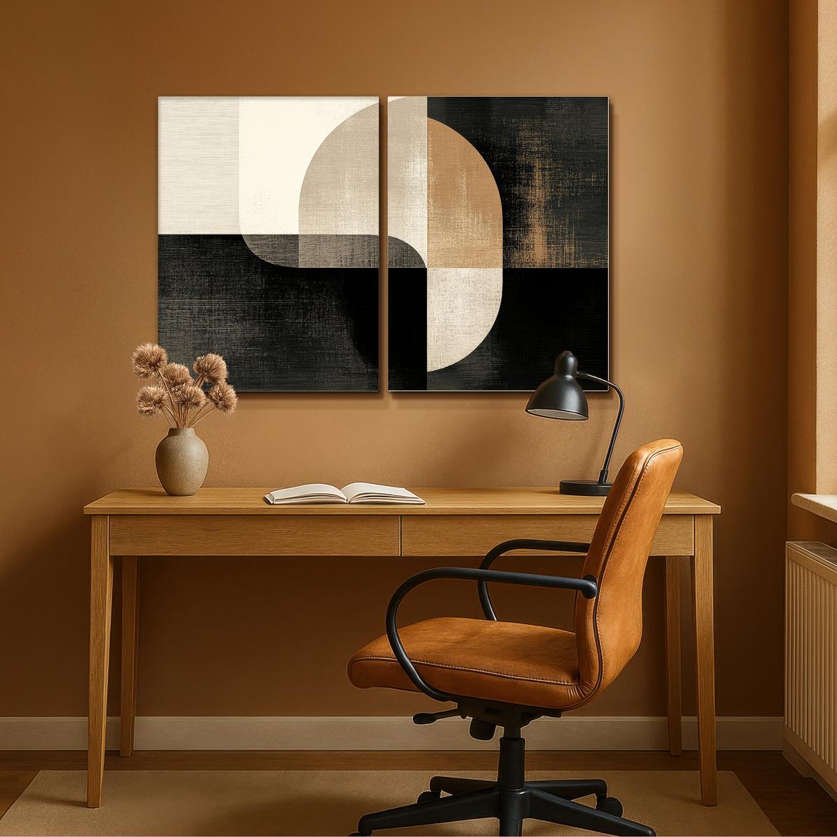 LEINWANDBILD 2er Set Formen - Abstrakt - Gold 100x70 cm - Schwarz, Textil (100/70cm) - MuchoWow