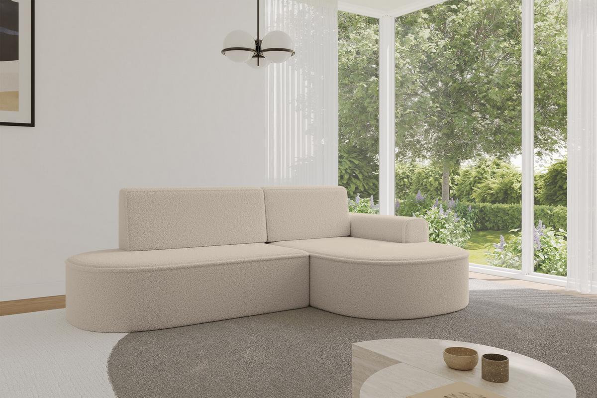 ECKSOFA mit Schlaffunktion und Bettkasten Ottomane Rechts MARI-L1-S - 283x167x73 cm Dunkelbeige Bouclé - Hellbraun/Schwarz, Holzwerkstoff/Kunststoff (167/283cm) - ALTDECOR