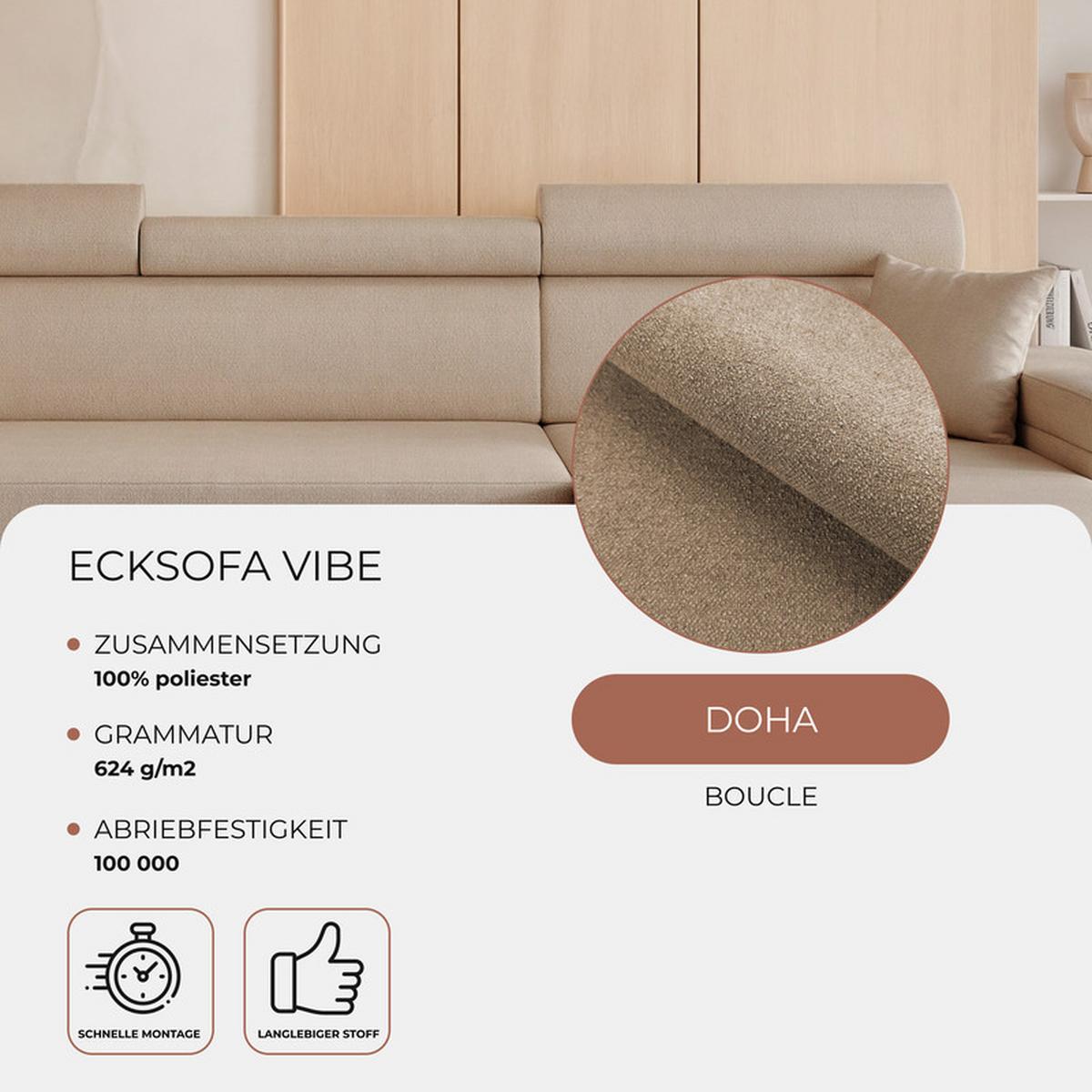 ECKSOFA AISHA Rechts mit Schlaffunktion und Bettkasten Beige - Chromfarben/Beige, Kunststoff/Textil (250/130cm) - Idohome
