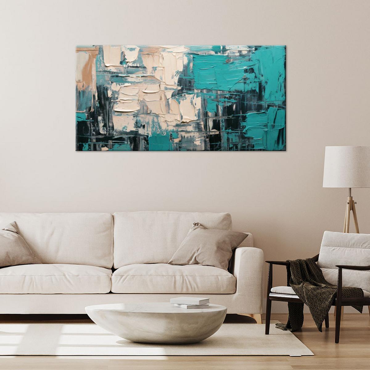 LEINWANDBILD Abstraktion Modern Türkis 80x40cm - Türkis, Textil (80/40cm) - Feeby