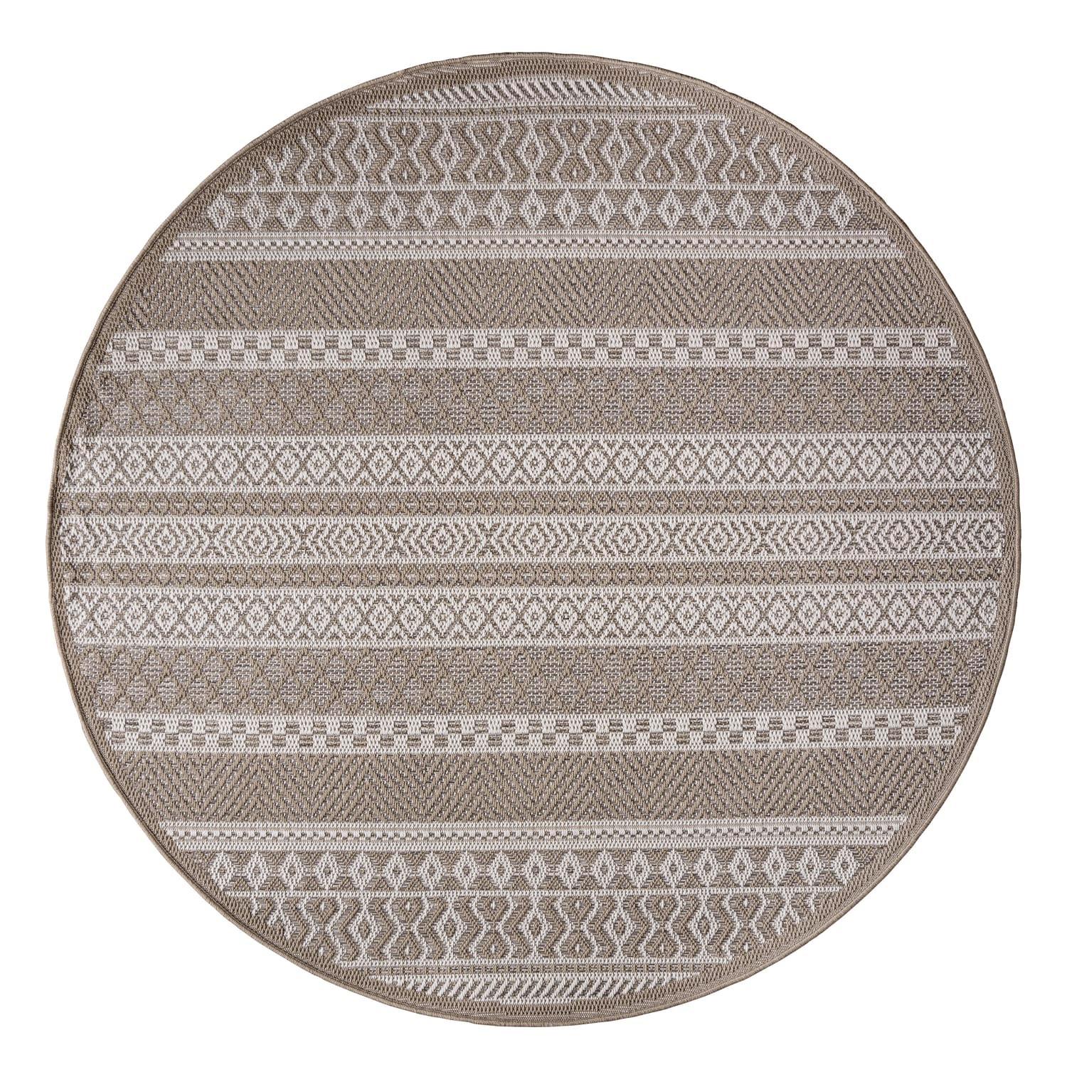 FLACHWEBTEPPICH, gestreift im Boho-Stil, Beige, Ø 120 cm - Beige, Textil (120/120cm) - KADIMA DESIGN