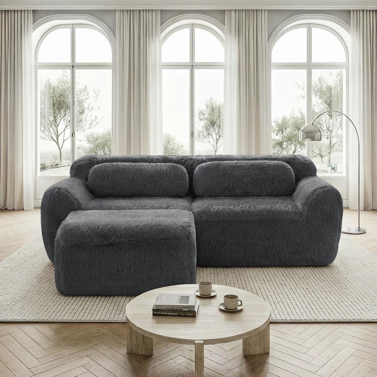 ECKSOFA plüsch grau modular & ohne montage - Grau, Textil (204/179cm) - Urban Meuble