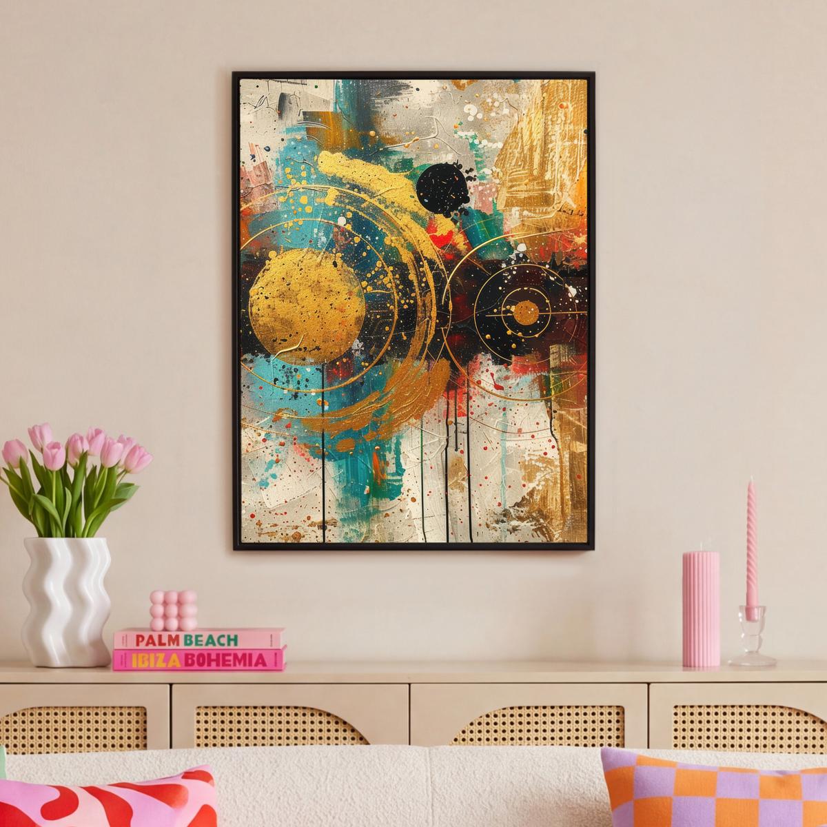 LEINWAND Bilder mit Rahmen - Abstrakt - Kunst - Gold - Modern - 70x100 - Multicolor, Textil (70/100cm) - MuchoWow