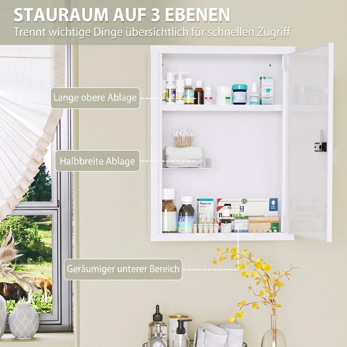 MEDIZINSCHRANK Kaltgewalzter Stahl Weiß - Weiß, Metall (15/53.5/40cm) - HOMCOM