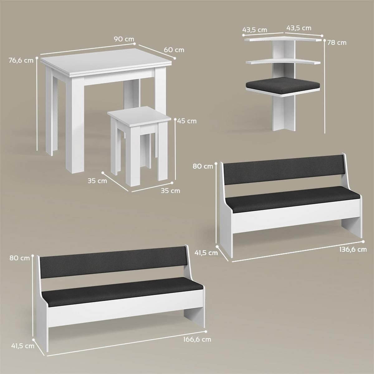 ECKBANKGRUPPE Tiberio Weiß 210 x 180 cm mit Tisch - Weiß, Holzwerkstoff (210/80/180cm) - Livinity®