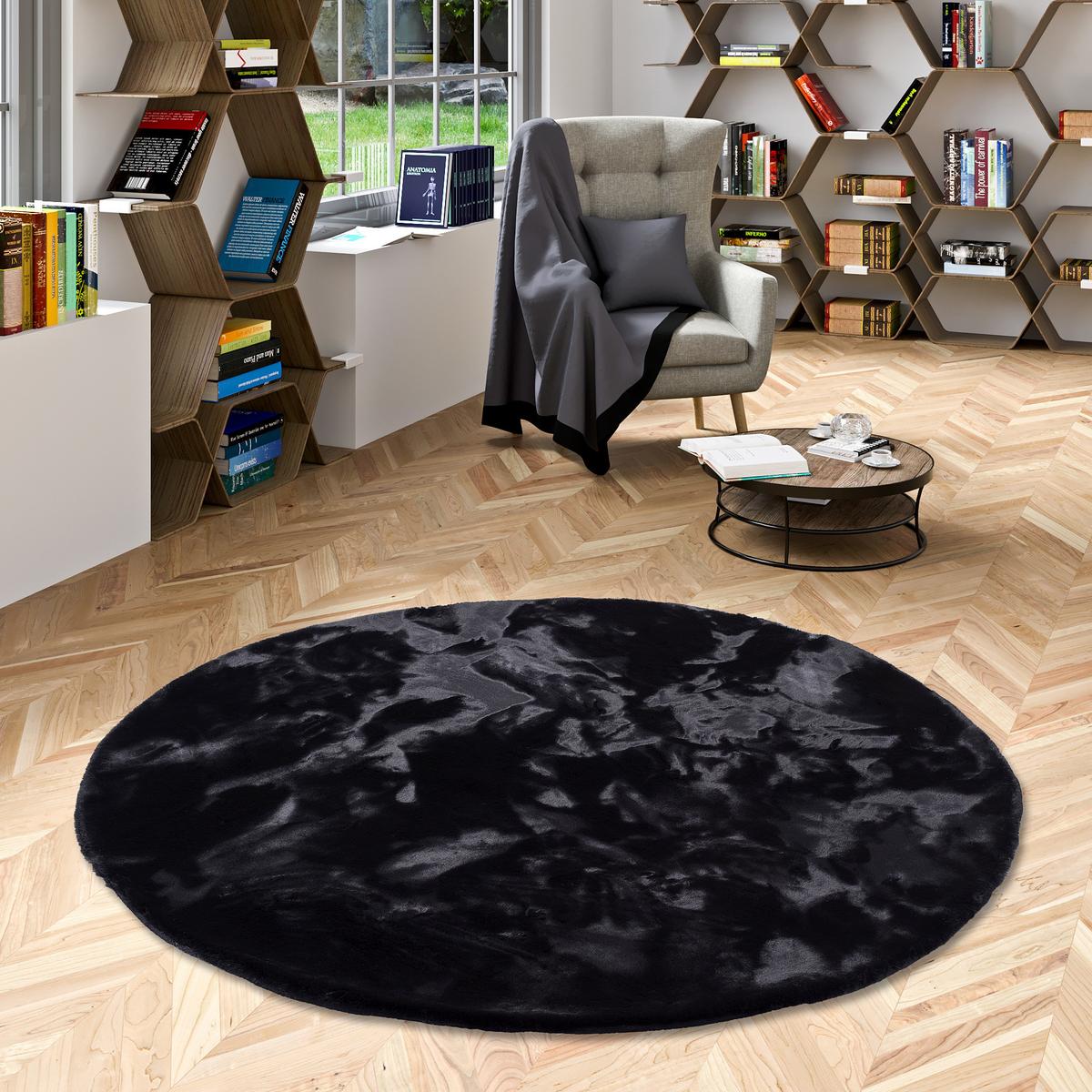 FELLTEPPICH LUXUS SUPER SOFT PLUSH RUND - Schwarz, Textil (120/120cm) - Pergamon