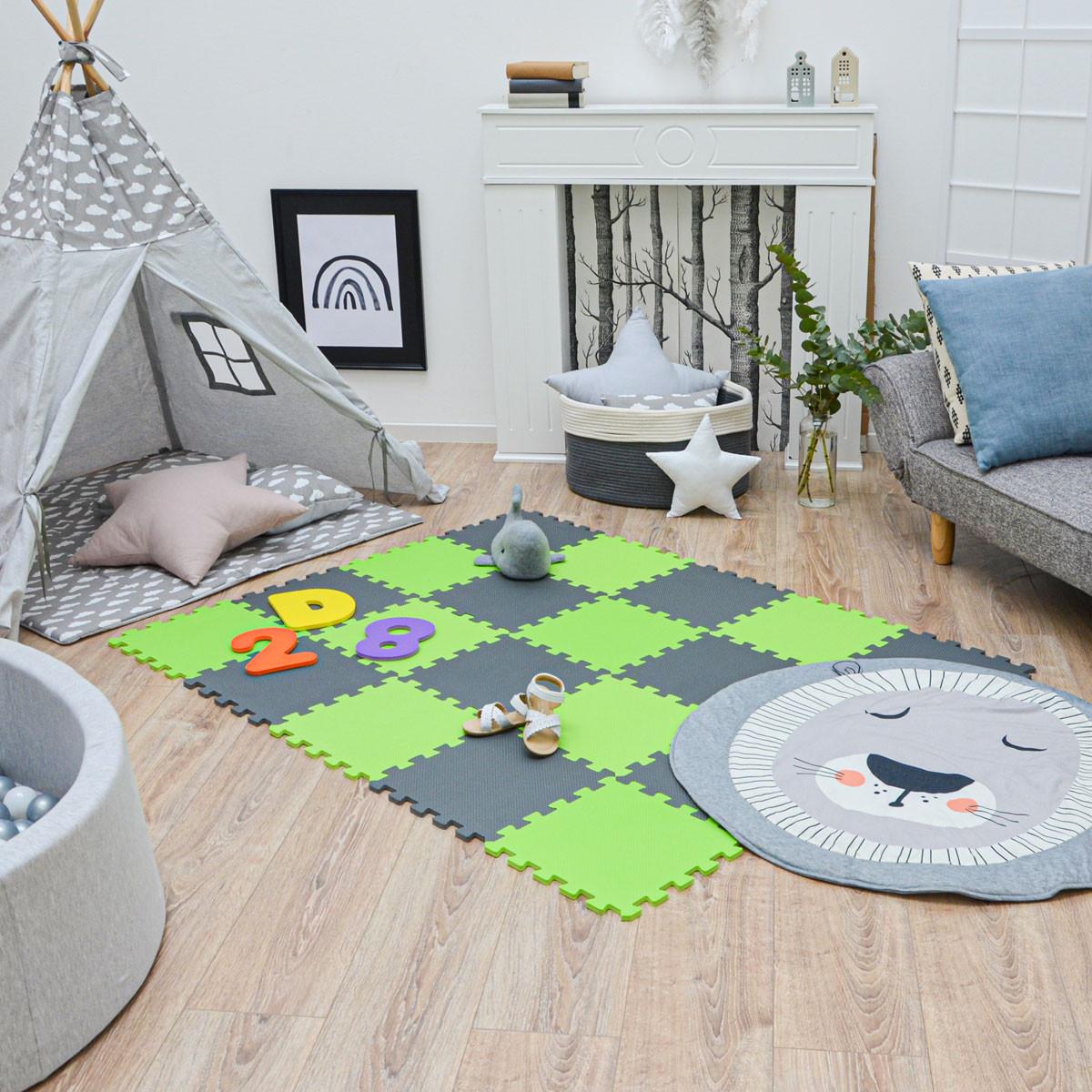 SPIELMATTE ab Null - 180/90/1 cm Puzzlematte Grau - Grau/Grün, Kunststoff (30/30cm) - Littletom