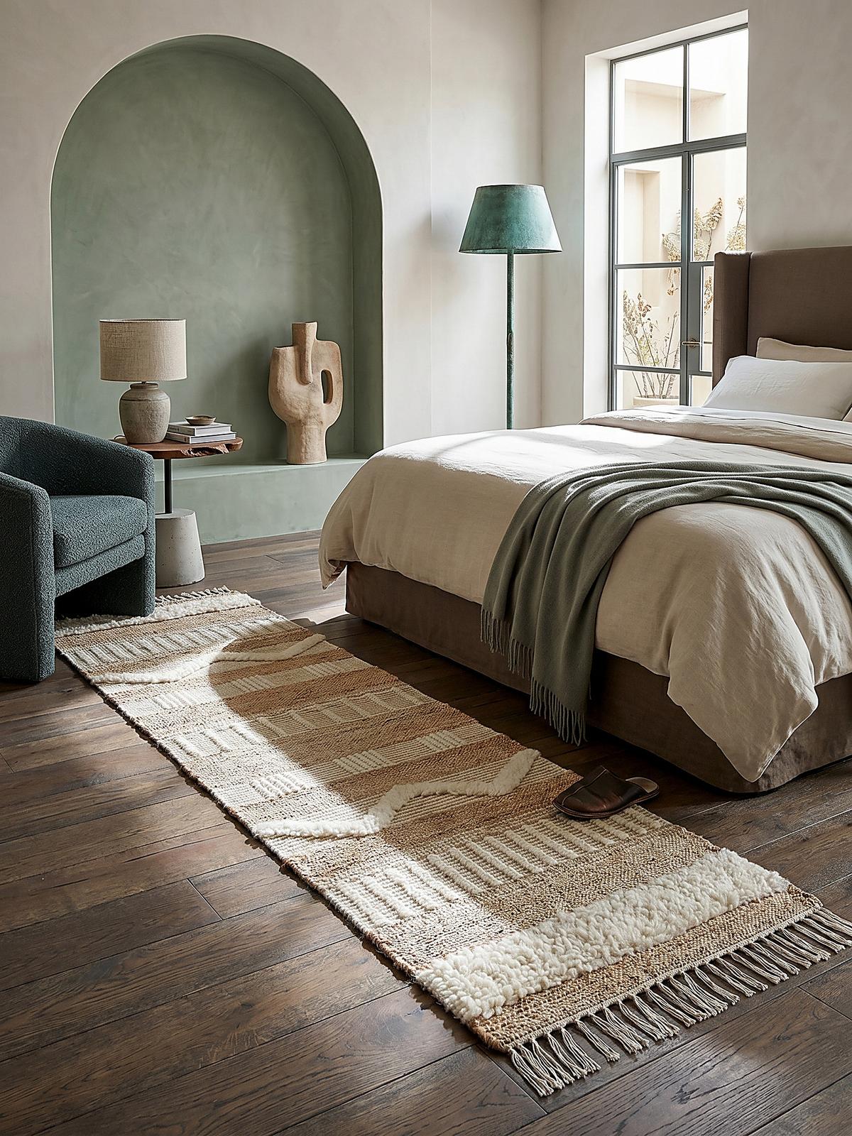 JUTETEPPICH handgewebt mit Fransen WHARFE, im Ethno-Stil, Natur-Weiß, 60 x 230 cm - Weiß, Textil (230/60cm) - KADIMA DESIGN