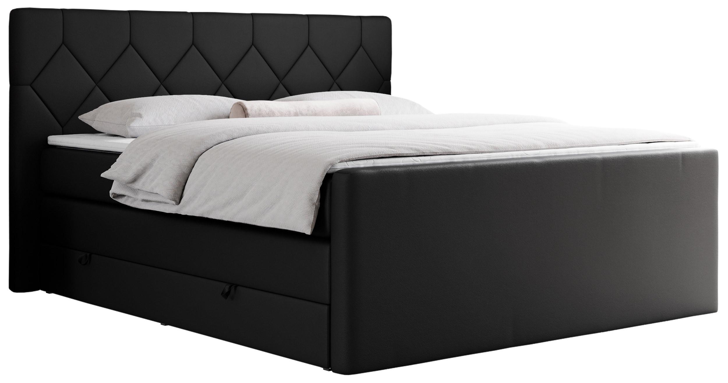 BOXSPRINGBETT KING EIGAR 200/200 Schwarz Kunstleder - H4 - Schwarz, Holz/Textil (200/200cm) - MKS