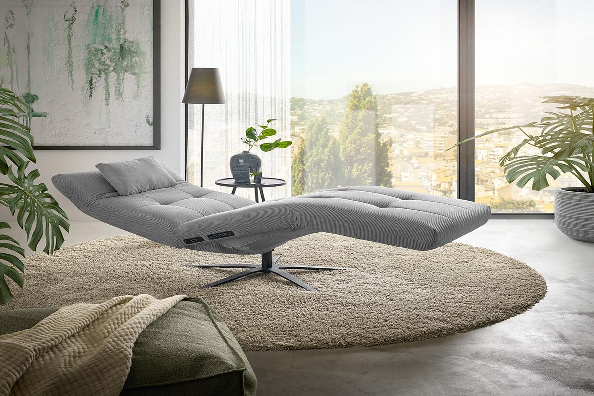 RELAXLIEGE LETICIA Grau Cord Drehbar (360°), Relaxfunktion - Schwarz/Grau, Textil/Metall (82/115/156cm) - KAWOLA