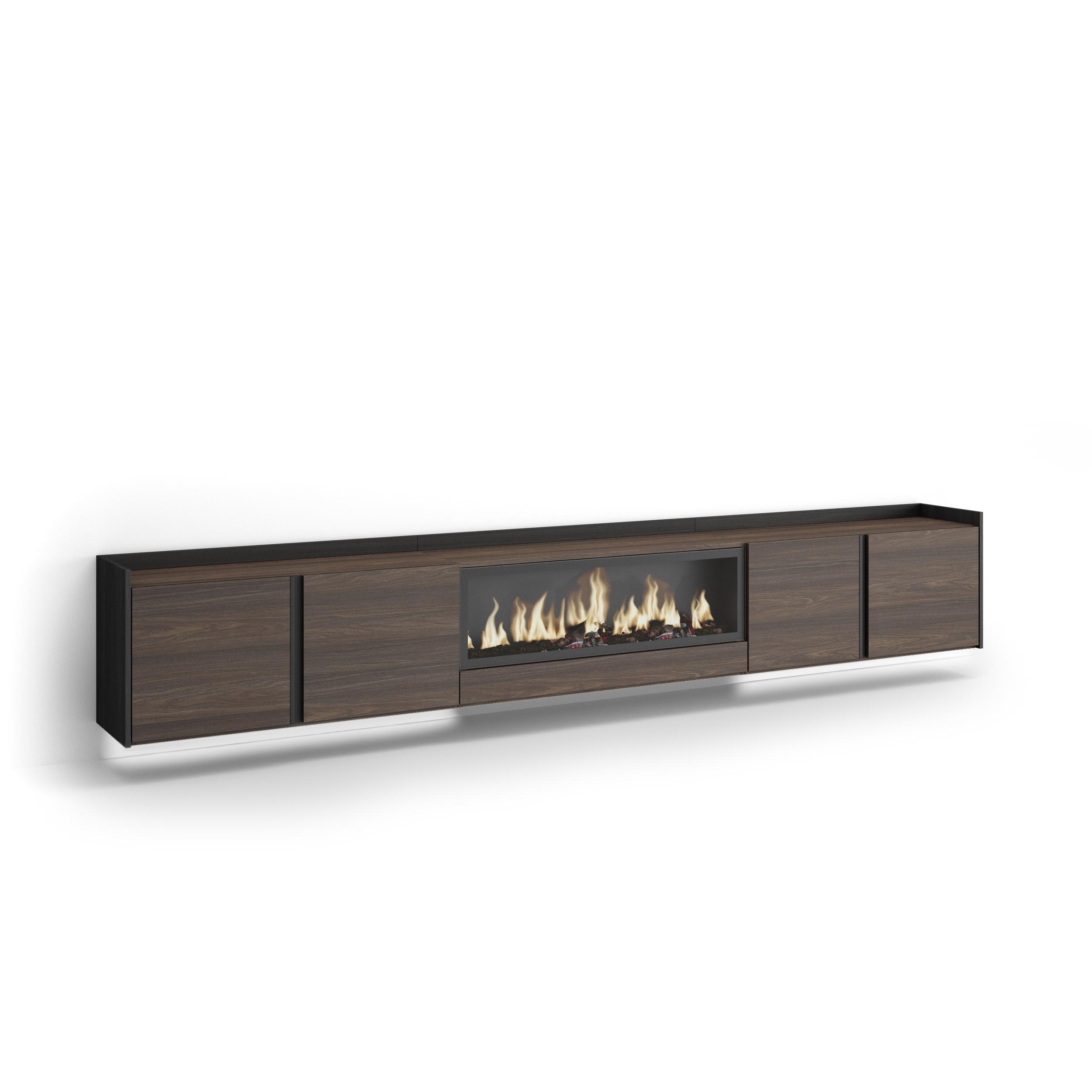 LOWBOARD, Eiche und Schwarz, 315/35/50cm, Kamin mit Feuereffekt XXL - Dunkelbraun, Holzwerkstoff (315/50/35cm) - Skraut Home
