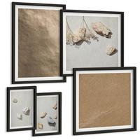 BILDER SET 5er Set - 50x50 cm & 20x30 cm & 40x60 cm Schwarzer Rahmen - Strandsteine natürliche Strukturen - Schwarz, Kunststoff (40/60cm) - TULUP